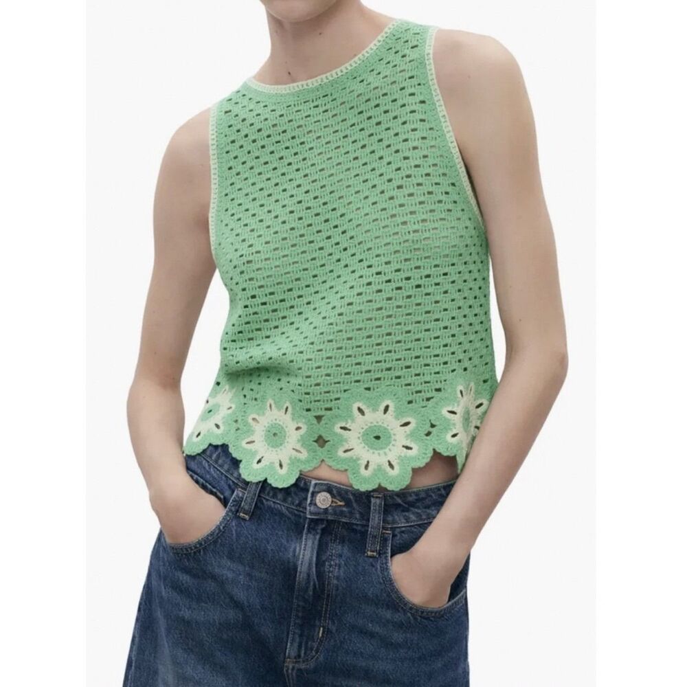 Mango Floral Scallop Crochet Tank with Cream Floral Hem